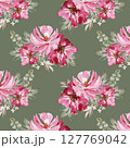 watercolor pattern wildflowers illustration pink with green leaves isolated on dark 127769042
