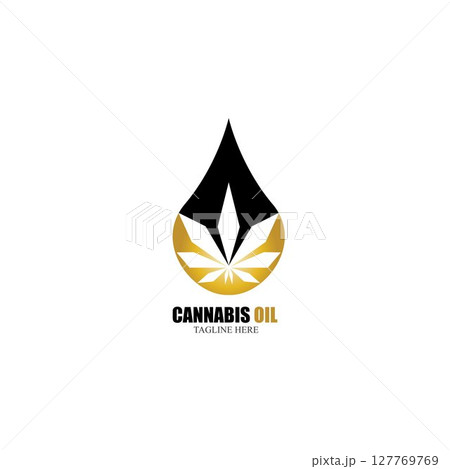 cannabis oil CBD cannabidiol hemp marijuana leaf logo vector 127769769