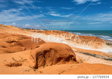 The rock formations at Canoa Quebrada Beach at Canoa Quebrada, state of Ceara, Brazil The rock formations at Canoa Quebrada Beach at Canoa Quebrada, state of Ceara, Brazil 127769934