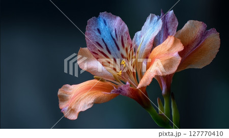 Close-up of vibrant orange flower against dark foliage. Neural network AI generated Close-up of vibrant orange flower against dark foliage. Neural network AI generated 127770410