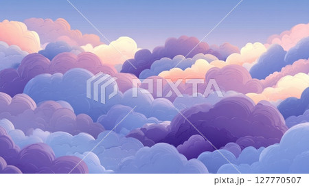 Pastel clouds in tranquil sky illusion. Neural network AI generated 127770507