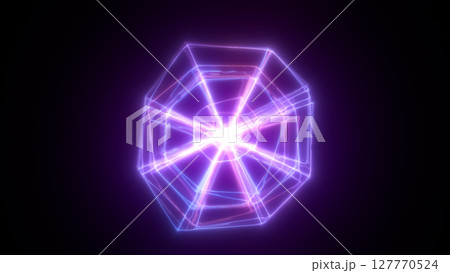 Luminous violet geometric shape with intense core glow and dynamic light webs on a dark background Luminous violet geometric shape with intense core glow and dynamic light webs on a dark background 127770524