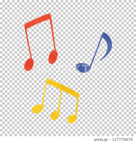 三色の音符のあしらい　水彩風手描きイラスト 127770678