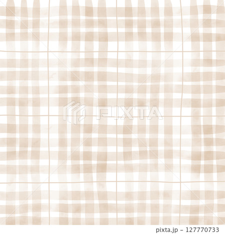 Brown Beige Plaid Tartan Gingham Check Hand Drawn Background Pattern Overlay 127770733