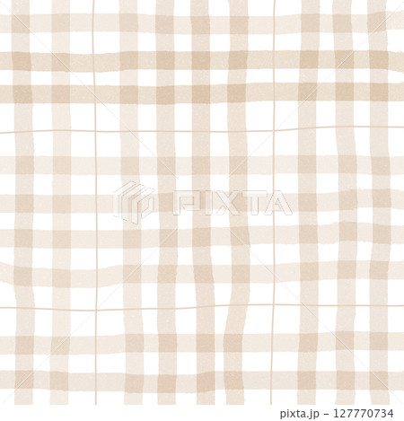 Brown Beige Plaid Tartan Gingham Check Hand Drawn Background Pattern Overlay 127770734