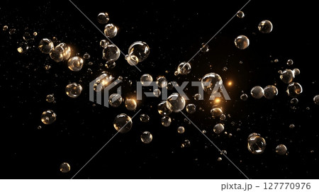 Glowing bubbles floating in dark space. Neural network AI generated 127770976