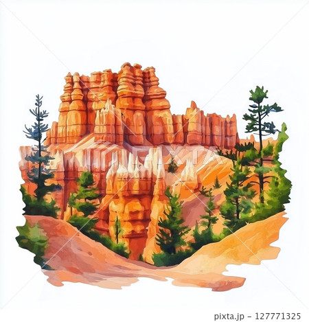 Bryce Canyon National Park. Bryce Canyon National Park hand drawn watercolor illustration Bryce Canyon National Park. Bryce Canyon National Park hand drawn watercolor illustration 127771325