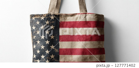 Close-Up Mockup of Tote Bag with Vintage USA Print on White Background Close-Up Mockup of Tote Bag with Vintage USA Print on White Background 127771402