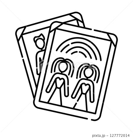 A stack of photos, example of the photographer's photoshoot work. Women friendship. Black line illustration 127772014