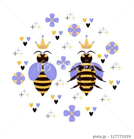 Composition of bee queen, colorful illustration Composition of bee queen, colorful illustration 127772039