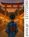 神社の夏祭りにむかう少女 127772260