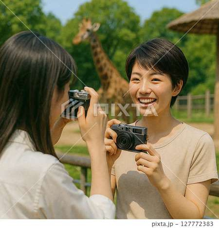 カメラを向けあってお互いを撮影する場面を生成 127772383
