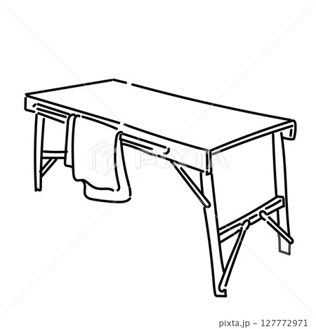 アウトドアバーベキュー用のテーブルの線画イラスト 127772971