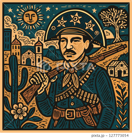 Brazilian cangaceiro. Cordel northeast woodcut vector illustration 127773054