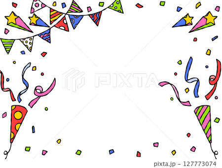 手書きのデコレーションフレーム、背景、紙吹雪、クラッカー、ガーランド 127773074