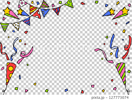 手書きのデコレーションフレーム、背景、紙吹雪、クラッカー、ガーランド 127773074