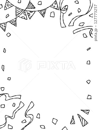 手書きのデコレーションフレーム、線画、縦向き 127773257