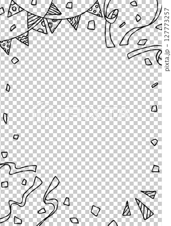 手書きのデコレーションフレーム、線画、縦向き 127773257