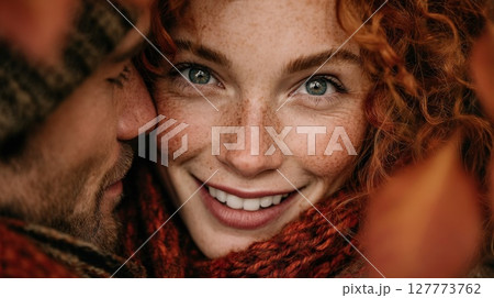 Close Up Portrait of Happy Couple in Autumn 127773762