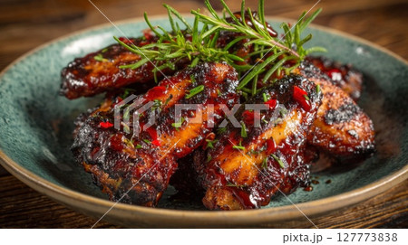 Grilled Chicken Wings with Spicy Barbecue Sauce 127773838