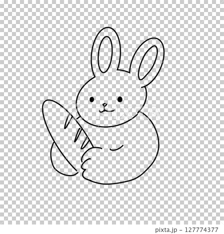 手繪插圖：拿著法國麵包的兔子/愛吃麵包的人物素材 127774377