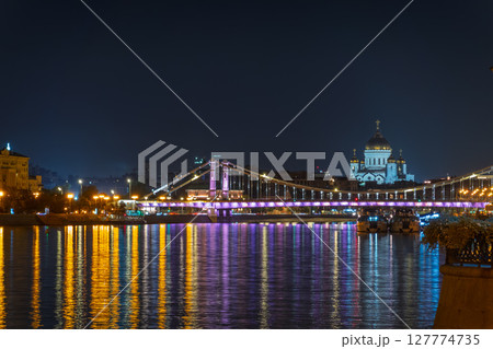 Krymsky Bridge or Crimean Bridge in Moscow at summer night Krymsky Bridge or Crimean Bridge in Moscow at summer night 127774735