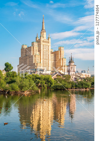 The view on the residential Stalinist high-rise building on Kudrinskaya Square. It is the one of seven Stalinist skyscrapers built in 1947-1954. The view on the residential Stalinist high-rise building on Kudrinskaya Square. It is the one of seven Stalinist skyscrapers built in 1947-1954. 127774864