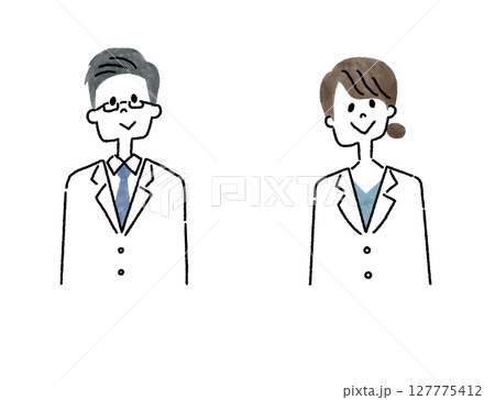 白衣を着た男性医師と女性医師のアイコンイラスト 127775412