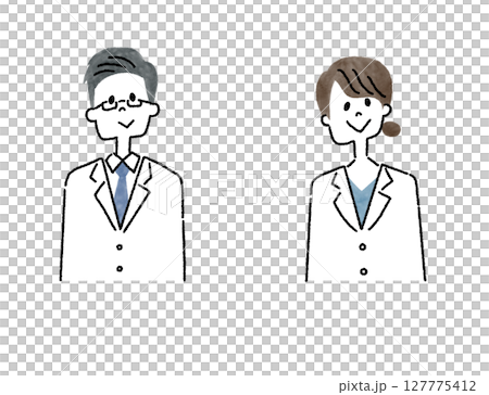 Icon illustration of a male doctor and a female doctor wearing white coats Icon illustration of a male doctor and a female doctor wearing white coats 127775412