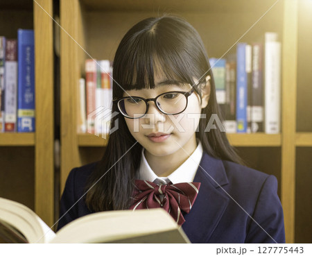 静寂の中で広がる知の世界｜読書に夢中な制服女子 127775443