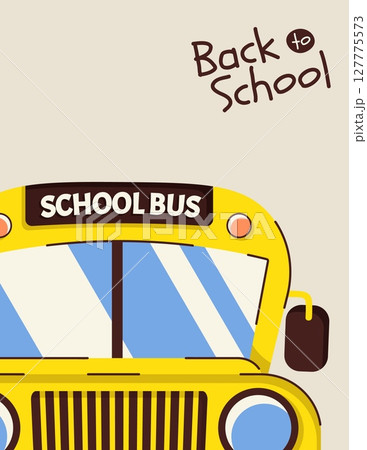 Colorful back to school horizontal poster with school bus and text. Template for education themed designs, cards and banners. Flat vector illustration 127775573