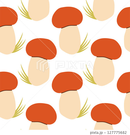 Mushrooms seamless pattern. Autumn isolated mushrooms on white background. Square repeat pattern flat design for fall season. 127775682