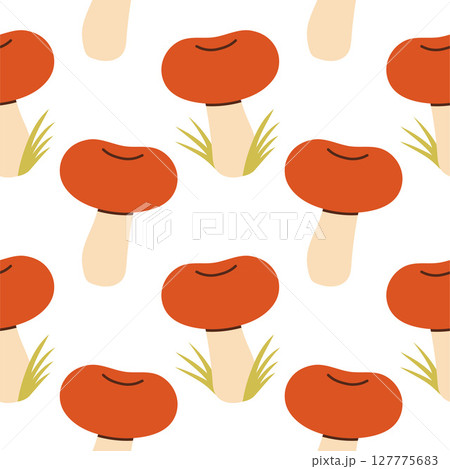 Mushrooms seamless pattern. Autumn isolated mushrooms on white background. Square repeat pattern flat design for fall season. 127775683