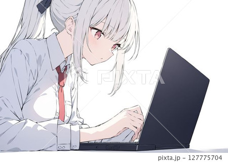 パソコンを使う女子高生 127775704