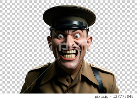目と歯をむき出しにして驚く軍人将校 127775849