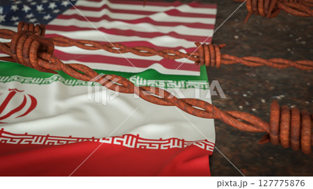 The American and Iran flag for war crisis concept 3d Rendering. The American and Iran flag for war crisis concept 3d Rendering. 127775876