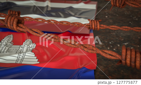The Thailand and Cambodia flag for Land crisis concept 3d Rendering. The Thailand and Cambodia flag for Land crisis concept 3d Rendering. 127775877