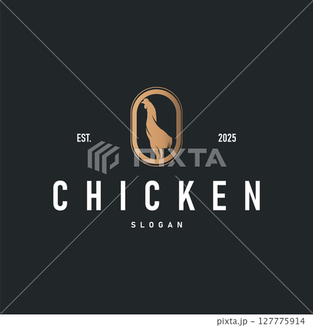 Chicken logo design with a minimalist black silhouette concept as a symbol of the livestock farming concept, a symbol of a product or business brand illustration template 127775914