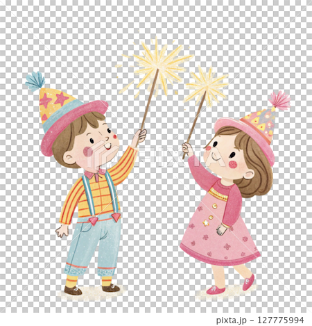 Cartoon of a boy and girl wearing Numata Festival Clipart Watercolor 127775994