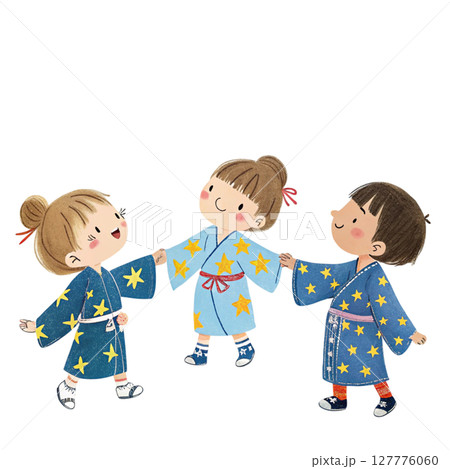 Cartoon of a boy and girl wearing Tanabata costumes Clipart Watercolor Cartoon of a boy and girl wearing Tanabata costumes Clipart Watercolor 127776060