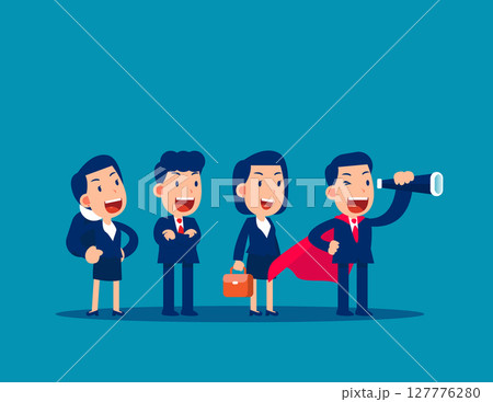 Leadership. Business team leader looking in the future with employees following 127776280
