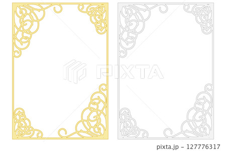 蔦をモチーフにしたアールヌーボー風の装飾枠。(金色と銀色のセット) 蔦をモチーフにしたアールヌーボー風の装飾枠。(金色と銀色のセット) 127776317