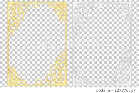 蔦をモチーフにしたアールヌーボー風の装飾枠。(金色と銀色のセット) 蔦をモチーフにしたアールヌーボー風の装飾枠。(金色と銀色のセット) 127776317