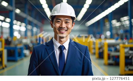 作業服を着た日本人ビジネスマンのイラスト 127776451