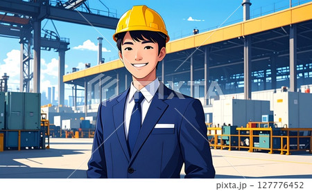 作業服を着た日本人ビジネスマンのイラスト 127776452