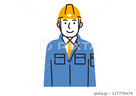 作業服を着てヘルメットを被った男性作業員のシンプルなイラスト 127776474