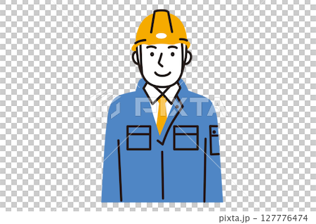 作業服を着てヘルメットを被った男性作業員のシンプルなイラスト 127776474