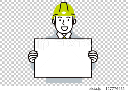 A simple illustration of a male worker wearing work clothes and holding a whiteboard A simple illustration of a male worker wearing work clothes and holding a whiteboard 127776483