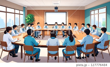 医師と看護師が勉強会をしているイラスト 127776484