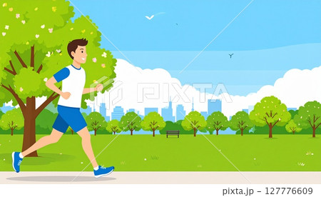 ランニングをする日本人男性のイラスト素材 127776609